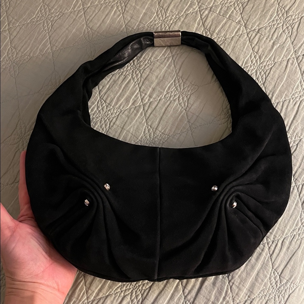 YVES SAINT LAURENT Mombasa hobo bag in black suede w/ Diamond studs & Ruching - Picture 6 of 16
